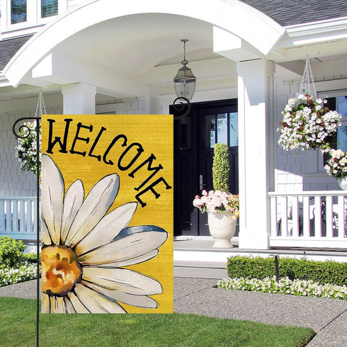 Daisy Summer Garden Flag 12x18 inches Double Sided, Seasonal Floral Welcome Farmhouse Patio Burlap Garden flag, Outdoor decoration small flag (yel...