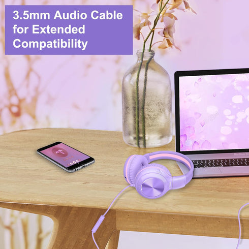 SIMOLIO Wired Headphones for Kids, Girls School Headphone with Microphone & Safe Volume Limiter & Shareport, Foldable Adjustable Over Ear Headsets...