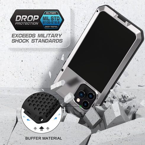 Lanhiem for iPhone 13 Pro Max Metal Case, Heavy Duty Shockproof Tough Rugged Case with Built-in Glass Screen Protector, 360 Full Body Protective C...