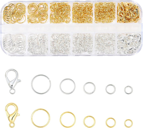 5 Sizes Silver and Gold Open Jump Rings, 500PCS O Rings and Lobster Clasps, Small and Large Jump Rings for Jewelry Making and Keychains...