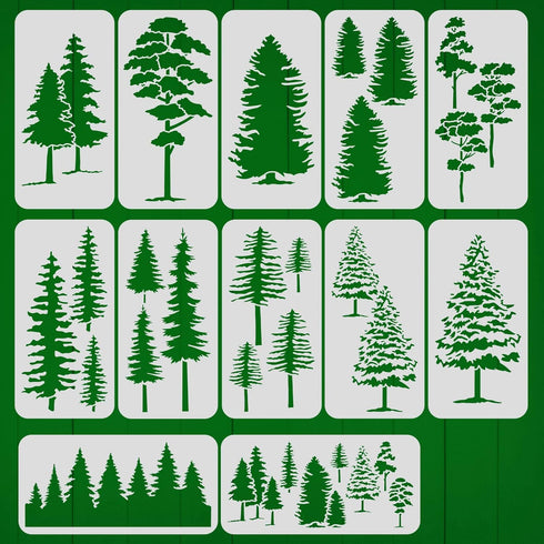 BENECREAT 12pcs Pine and Fir Tree Stencil Set, 5.9x12 inch Reusable Winter Theme Plastic Art Painting Templates for Scrapbook Decoration DIY Craft...