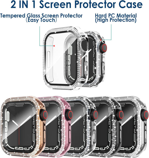 Simpeak 5-Pack Women Bling Screen Protector Case Compatible with Apple Watch 38mm 40mm 41mm 45mm Series 10 42mm 46mm, Screen Case Compatible with ...