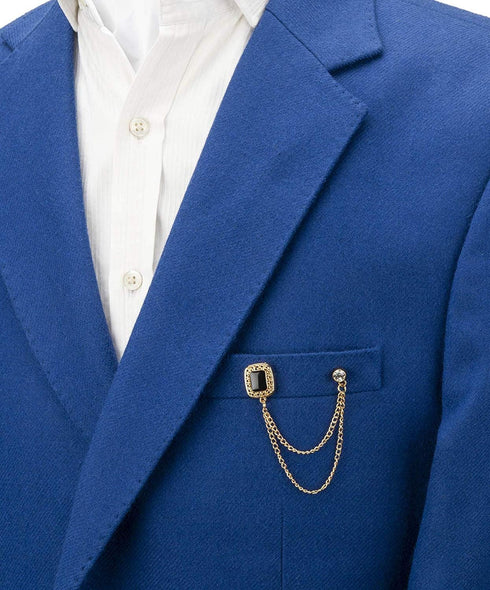 Square Black Stone with Gold Engraving Hanging Chain Lapel Pin, Brooch Suit Stud, Shirt Studs Men's Accessories...