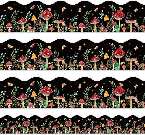 Whaline 32.8ft Mushroom Bulletin Board Borders Woodland Mushroom Thicket Butterfly Die-Cut Rolled Border Trim for Classroom Office Chalkboard Deco...