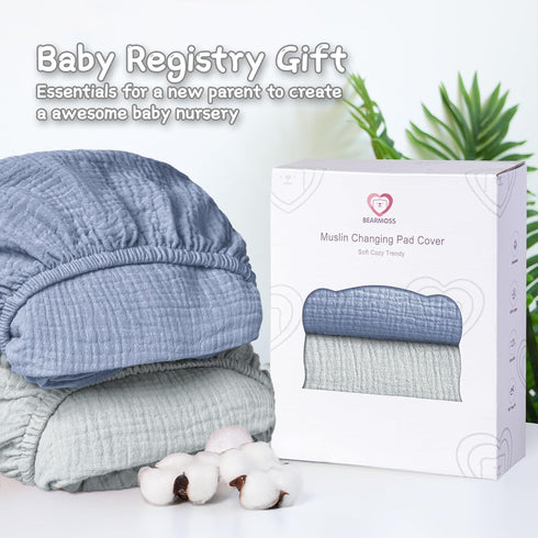 Changing Pad Covers 2Pack 100% Cotton Muslin Diaper Change Table Pad Covers 32”x16“ Soft Breathable Changing Pad Sheets for Unisex Baby Girls and ...
