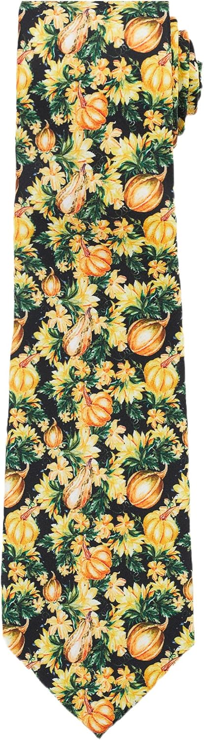 Jacob Alexander Men's Squash Pumpkin Fall Vegetable Plants Happy Thanksgiving Regular Neck Tie - Yellow Black...