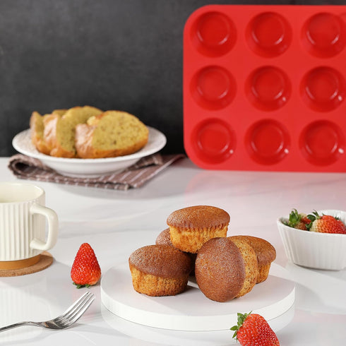 Silicone Muffin Pan, 12 Cups Non Stick Cupcake Pan, Great for Making Muffin Cakes, Bread, Tart, BPA Free and Dishwasher Safe...