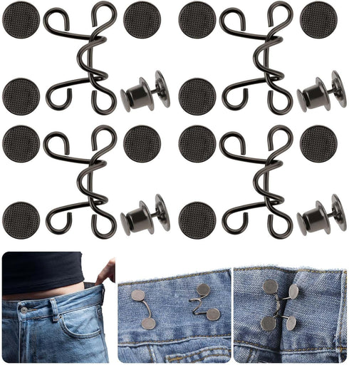 Qianyu 4 Set Pant Waist Tightener Adjustable Waist Buckle Set Extra Replacement Button for Loose Jeans to Make Tighter Button Adjuster for Pants J...
