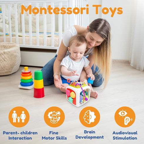 booko Activity Cube 7in1 – Montessori Toy for 1-2 Year Old Babies – Busy Cube Early Development Sensory Toy for Toddler Age – Birthday Gift for Bo...