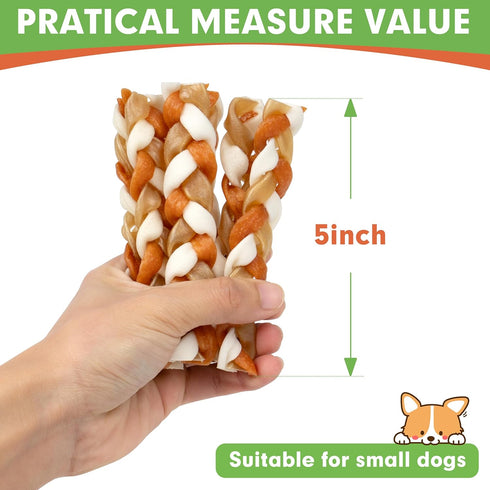MON2SUN Dog Treats, 5 Inch Chicken and Rawhide Braids, Braided Rawhide Sticks Dog Chew Treats for Small Dogs, Teeth Cleaning and Long Lasting Dog ...