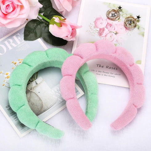 Spa Makeup Headbands for Washing Face, Set of 2 Skincare Headbands 2 Wristbands 2 Scrunchies and Cute Hair Clips, Bubble Hairband Puffy Makeup Hea...