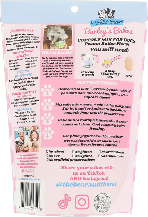 Barley's Bakes Birthday Cupcake Mix for Dogs, Peanut Butter Flavor, 7.5 Ounce, Wheat Free, Gluten Free, Real Food Ingredients, Made in the USA by ...