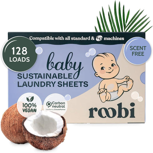 Roobi Unscented Baby Laundry Detergent Sheets. Specially Formulated for Sensitive Skin. Sustainable Laundry Sheets for Newborns, Infants, Toddlers...