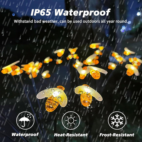 Solar Bee Lights - New Upgraded 4 Pack 40 LEDs Solar Garden Outdoor Decorations Lights, Solar Firefly Lights Waterproof, Solar Swaying Garden Ligh...