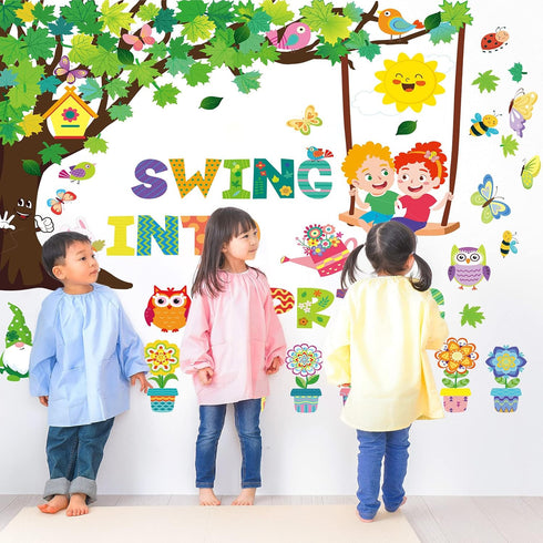 135 Pcs Spring Bulletin Board Decoration Tree Bulletin Board Decoration Bulletin Board Tree Cutout Bunny Butterfly Flower Decorations for Easter C...