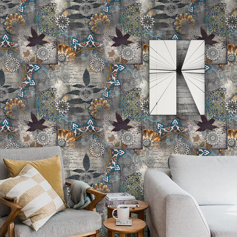 Scandinavian Classical Floral Peel and Stick Wallpaper, 17.71in X 118.1in Self Adhesive Removable WallPaper Gray and Brown Contact Paper Waterproo...