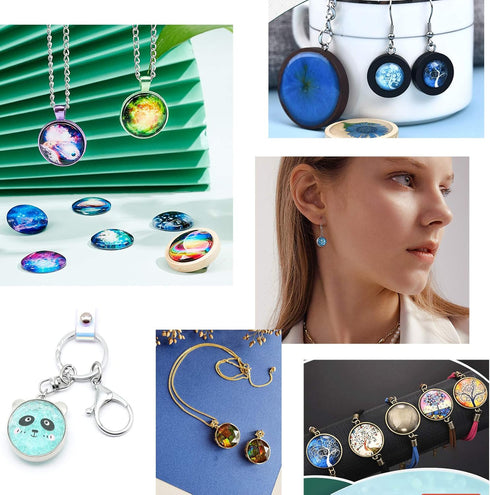 UNICRAFTALE 40 Sets 2 Colors 12mm Flat Round Tray Pendants Making Kits 304 Stainless Steel Pendant Cabochon Settings and Clear Glass Cabochon for ...