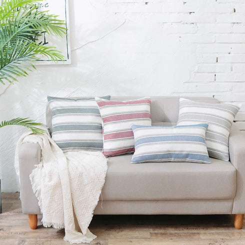 Stripe Throw Cushion Faux Linen Home Decorative Hand Made Pillow Case Cushion Cover for Naps, 24 x 24 inch, 2 Pieces...