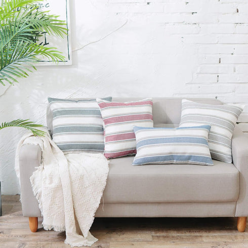 Stripe Pillow Cases Soft Linen Square Decorative Throw Cushion Cover Pillowcase with Hidden Zipper for Sofa - 20" x 20 "...