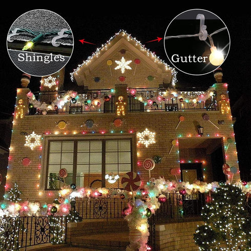 Meetory Christmas Light Clips, 100 Mini Hanging Hooks for Gutters & Shingles, Weatherproof Plastic Hooks for Xmas Lights Outside...