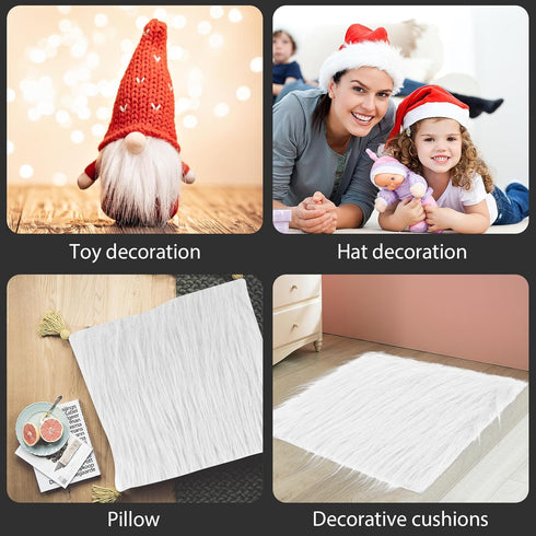 Shaggy Plush Fur Fabric Christmas Craft Fur 10 x 20inch Fuzzy Fabric Sewing Fur Cuts for DIY Crafts Halloween Winter Costume Decoration Rug Mat(Wh...