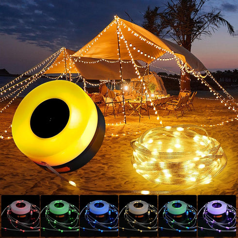 ONXE Camping String Lights, 32.8FT Rechargeable Waterproof LED Tent Lights for Camping Hanging Outdoor Garden Party Festival Decor...