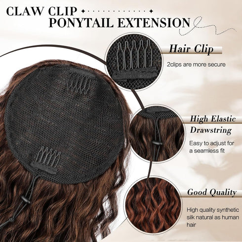 Curly Ponytail Extension Drawstring Ponytail for Women Natural Black Mixed Medium Auburn Curly Clip in Hair Extensions 16 Inch Ponytail Extension ...