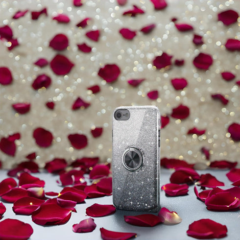 for iPhone SE 2020 Case Glitte,Slim Sparkly Case with 360°Ring Holder Kickstand Magnetic Car Mount Shock-Absorbent Sturdy Cover,for iPhone 8/7/SE ...
