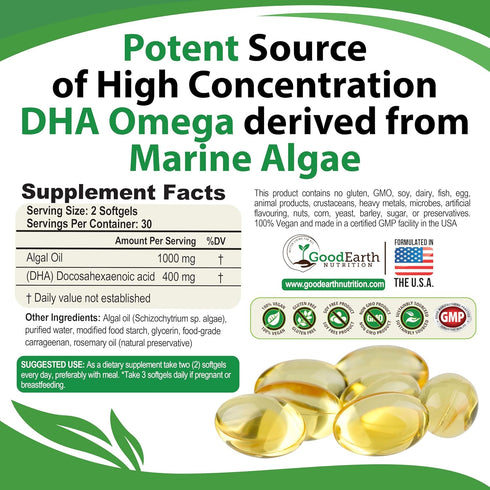 Algal Oil - Vegan DHA Omega 3 Fish Oil Supplements - Brain Booster,Supplement & Prenatal Vitamin -Provides Healthy Heart & Immune Support - Burple...