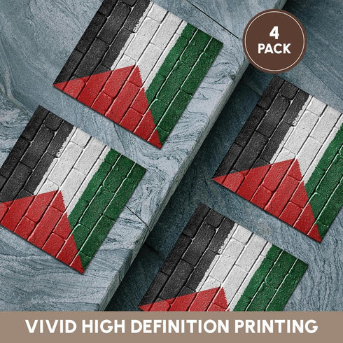 3dRose CST_156963_3 National Flag of Palestine Painted onto a Brick Wall Palestinian Ceramic Tile Coaster (Set of 4)...