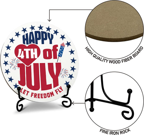 Patriotic Decorations, Happy 4th of July Sign, Desk Plaque with Stand, American flag elements, 4th of July Decor, Independence Day Decorations for...
