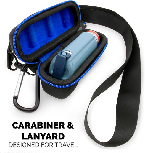 CASEMATIX Asthma Inhaler Travel Case with Lanyard and Clip-on Keychain Carabiner, Includes Inhaler Holder Case Only, Black...