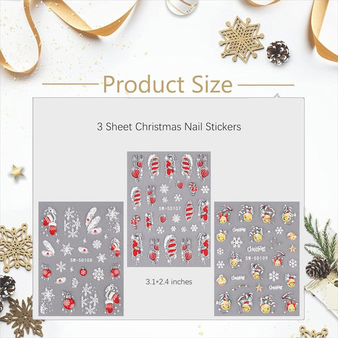 Christmas 5D Nail Art Stickers Self-Adhesive Embossed Snowflake Nail Decals Red Christmas Balls Nail Stickers Xmas Jingle Bells Nail Art Supplies ...