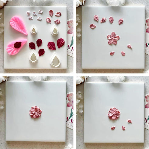 Flower Petal Clay Cutters - Flower Polymer Clay Cutters for Earrings Making, 3pcs Clay Cutters with 1pcs Petal Press Polymer Clay Mold, Clay Cutte...