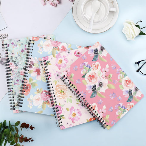 Spiral Notebook 5×7 Inch, 4 Pack Small Writing Journals College Ruled Hardcover Floral Notebook for School Supplies Studio Girls Women, Inner Pock...