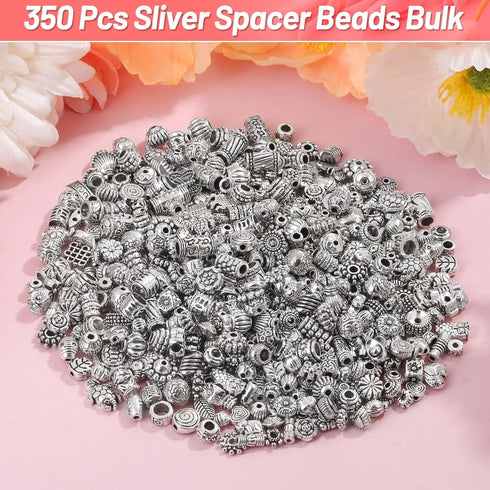500 Pcs Bracelet Spacer Beads, Silver Bulk Random Styles Loose Spacer Metal Charm for Necklace, Earring Making DIY Jewelry Accessories...