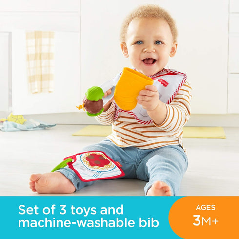 Fisher-Price Cutest Chef Gift Set, 4 cooking-themed baby toys with wearable bib and teether for babies ages 3 months and older...