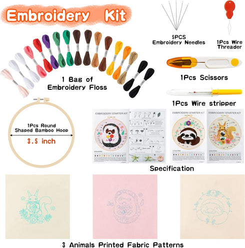 WATINC Embroidery Kits for Beginners 3 Cross Stitch DIY Kits with Embroidery Fabric Patterns Hoop Threader Instruction Needlepoint Starter Kits Ed...