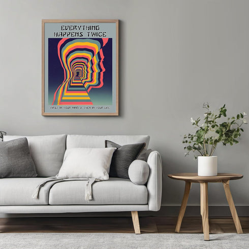 Posterizer 1 pcs-everything happens twice-Trippy Aesthetic print-Retro Art-Motivational & Inspirational Art-Living Room Bedroom Decor- unframed wa...