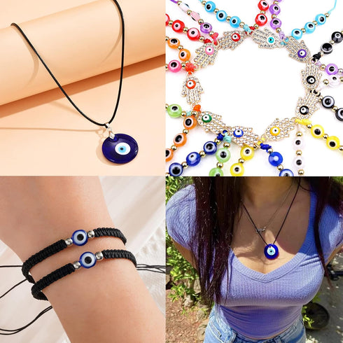 JIYIEW Evil Eye Bracelet Kit 4mm Glass Seed Beads Jewelry Making Kit with Evil Eye Beads, Evil Eye Charms, Clay Beads, Gold Spacer Beads and Elast...