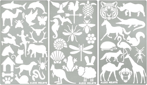 Aleks Melnyk No.43 Metal Stencils, Small Animals, Woodland, Pets, Cat, Dog, Fox, Lizard, Sea Ocean Animals, Kit 3 PCS, Templates for Wood Burning,...