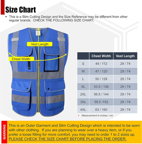 Class 2 Retro-Reflection Safety Vests 9 Pockets and Front Zipper ANSI/ISEA 107-2015(Blue-3, 2X-Large)...