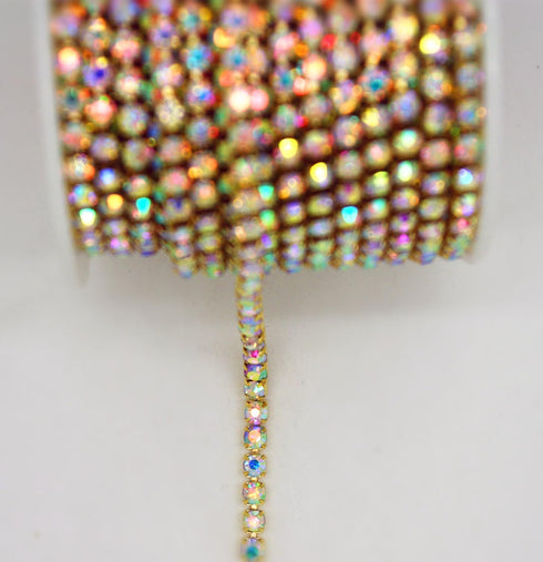 10 Yard Crystal AB Rhinestone Close Chain Clear Trim Sewing Craft (Gold, 4mm)...