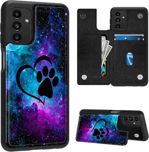 Case for Samsung Galaxy A13 5G Wallet Phone Case with Card Holder,Galaxy Dog Pawprint Love PU Leather Kickstand Card Slot Cover for Women Men (Dua...