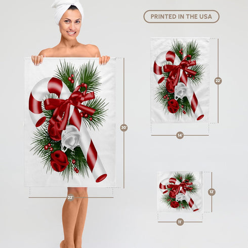 3dRose Towel, Pretty Candy Cane with Bells Illustration...