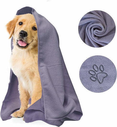 My Doggy Place - Super Absorbent Microfiber Towel - Dog Bathing Supplies - Microfiber Drying Towel - Washer Safe - Violet with Paw Print - 45 x 28...