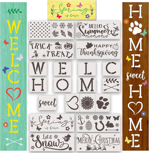 Welcome Stencil, Large Stencils for Painting on Wood Reusable, 26 PC Set to Celebrate Holidays, Home, Easter, Halloween, Christmas, Spring, Large ...