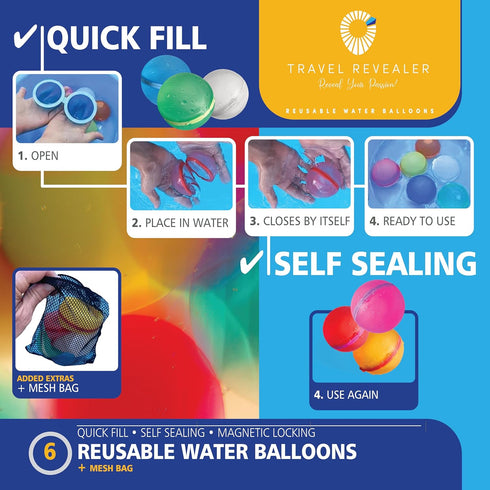 Quick Fill Reusable Water Balloons Self Sealing, Latex-Free Silicone Water Splash Ball, Water Bomb for Kids Teens | Outdoor Activities Water Games...