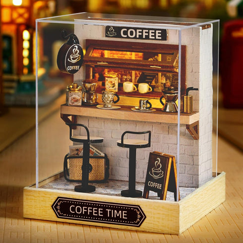 Dollhouse Miniature DIY Kit with Decoration Furniture and LED Lights, Handmade 3D Miniature Dollhouse with Tools and Cover, DIY Wooden Dollhouse w...