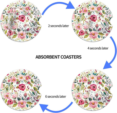 Car Coasters for Women 2 Pack Mother's Day, Auto Small 2.56" Auto Ceramic Coasters for Cup Holders, Absorb Spills to Keep Cupholders Clean, Easy R...